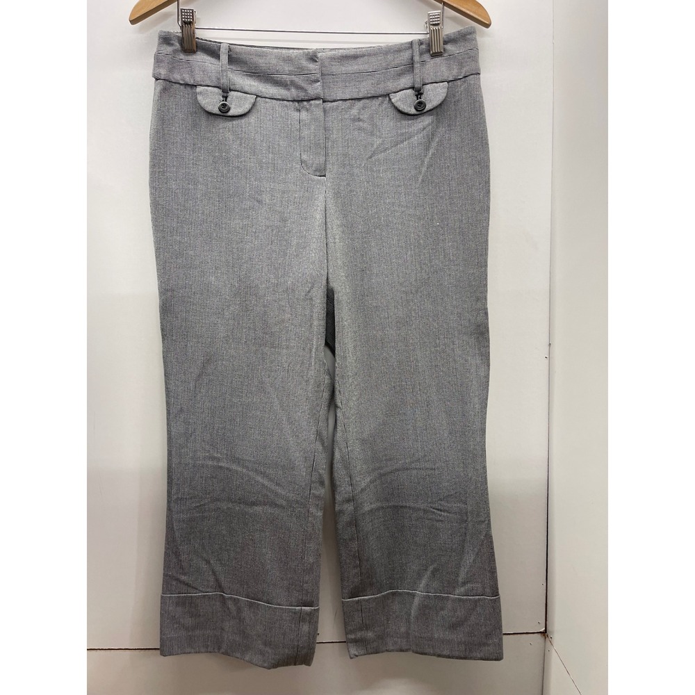 Ann Taylor LOFT Marisa Gray Micro Textured Cuffed Crop Dress Pants Trousers 8